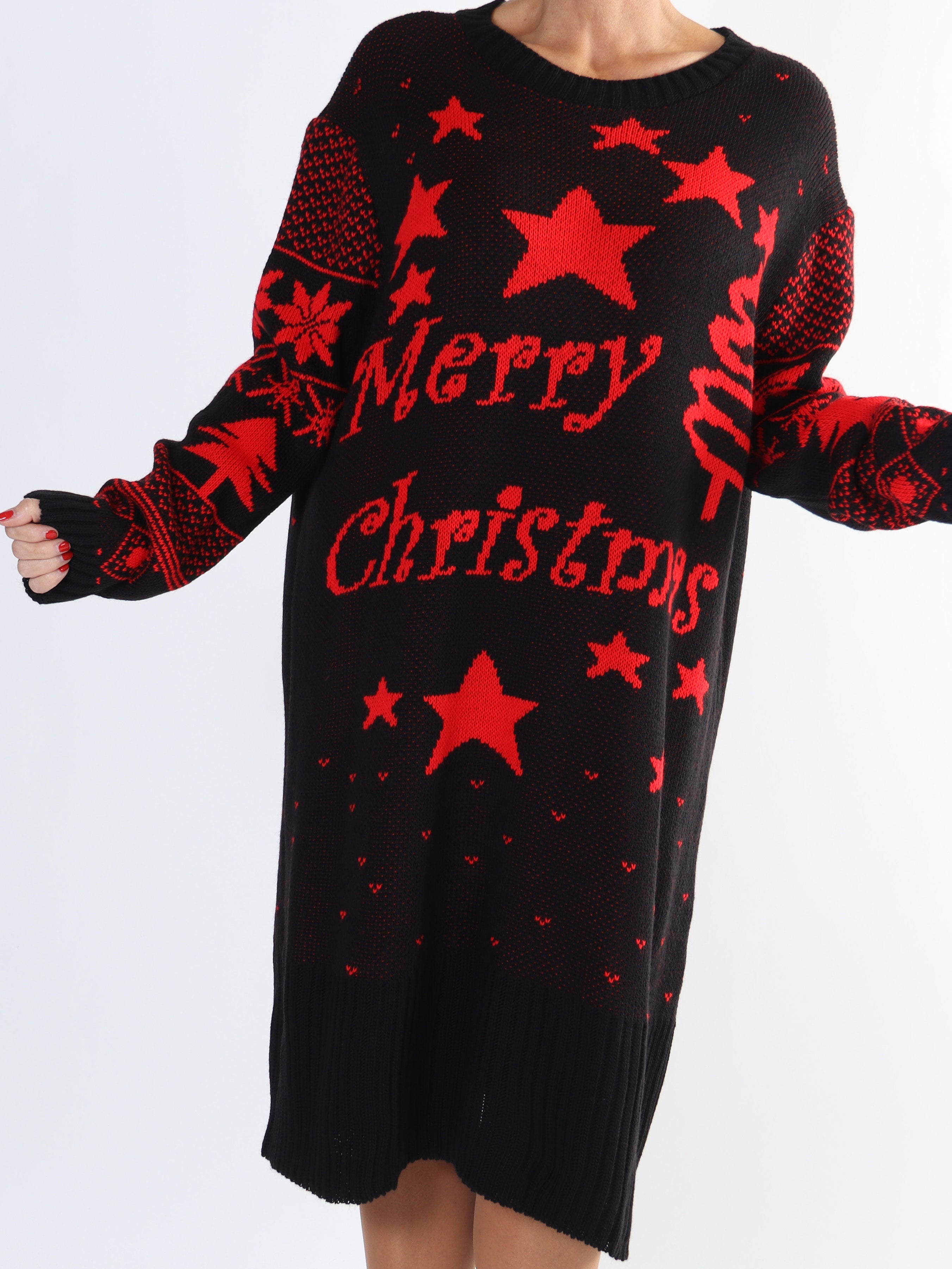 Christmas - Stickad julklänning i plus size med stående